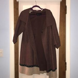 BCBG MaxAzria maroon and cream button trenchcoat
